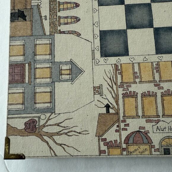 Chess and Checkers Game Board Folk Art Style Illustration of Town Square 15 x 15 - Picture 3 of 9
